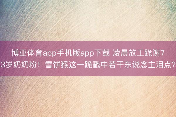 博亚体育app手机版app下载 凌晨放工跪谢73岁奶奶粉！雪饼猴这一跪戳中若干东说念主泪点？