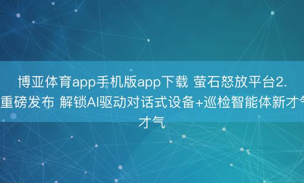 博亚体育app手机版app下载 萤石怒放平台2.0重磅发布 解锁AI驱动对话式设备+巡检智能体新才气