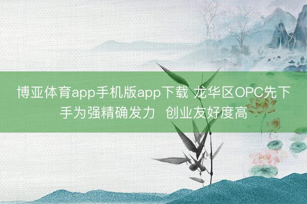 博亚体育app手机版app下载 龙华区OPC先下手为强精确发力  创业友好度高