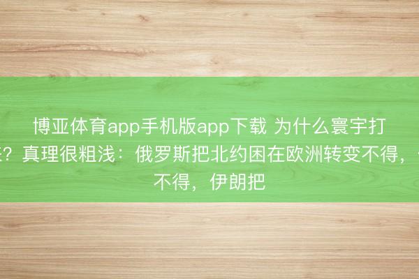 博亚体育app手机版app下载 为什么寰宇打不起来？真理很粗浅：俄罗斯把北约困在欧洲转变不得，伊朗把